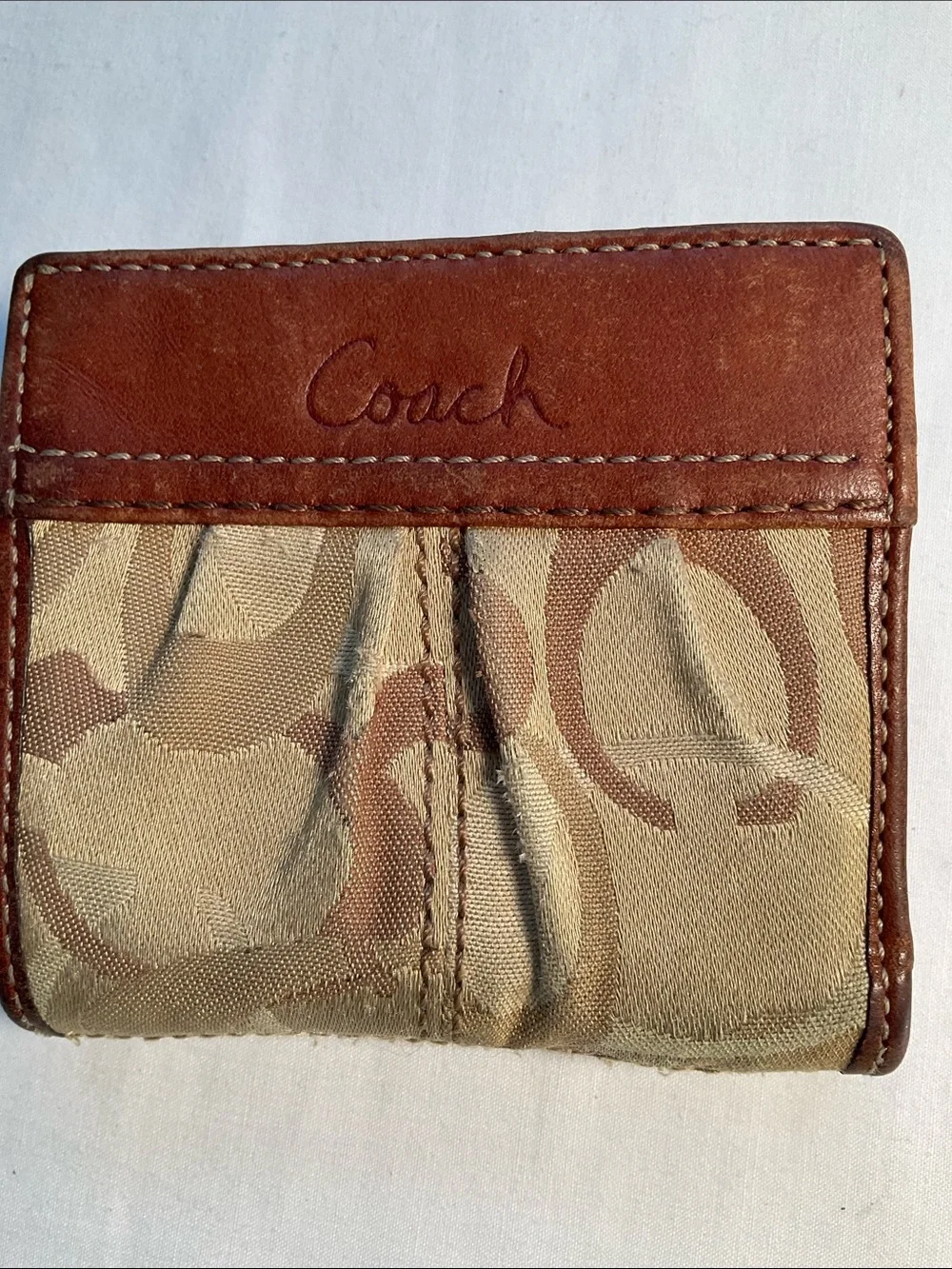 Coach Brown Signature Canvas Card Holder with Leather Trim